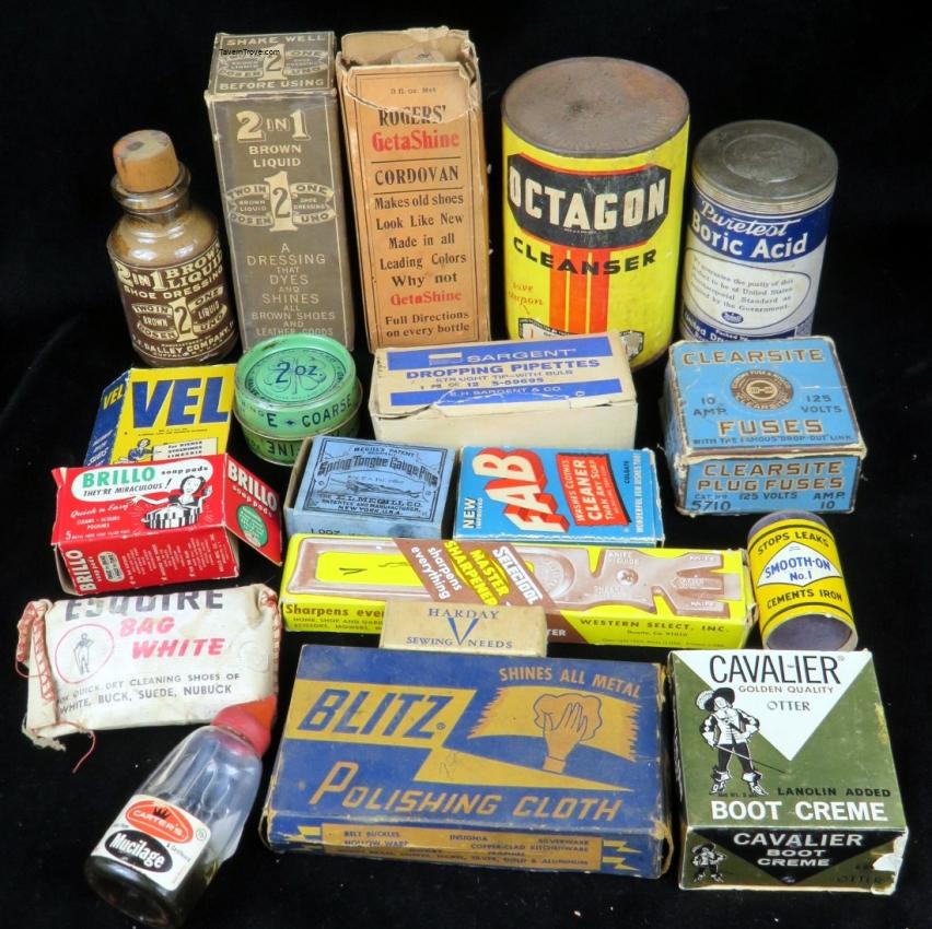 1900s-1960s Lot of Cleaning Supplies Shoe and Garage Items