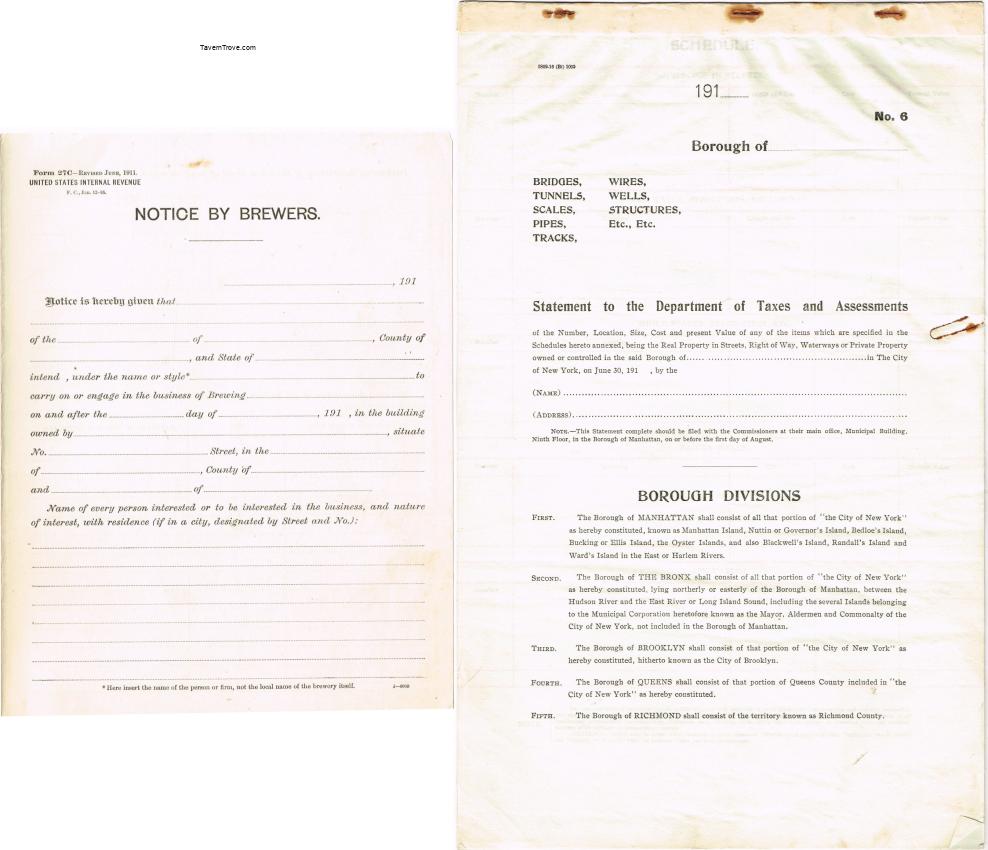 1910s New York State Brewers' Tax Forms