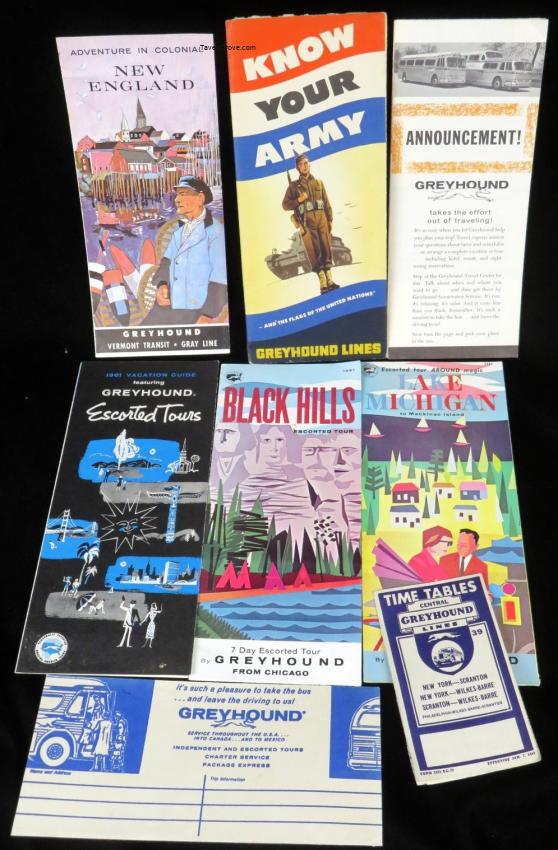 1930s-1960s Greyhoud Bus Lines Brochures & 1939 Timetable