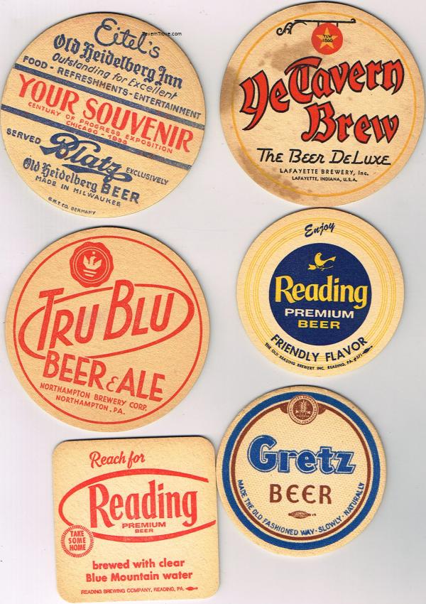 1940s-50s American Beer Coasters lot of SIX