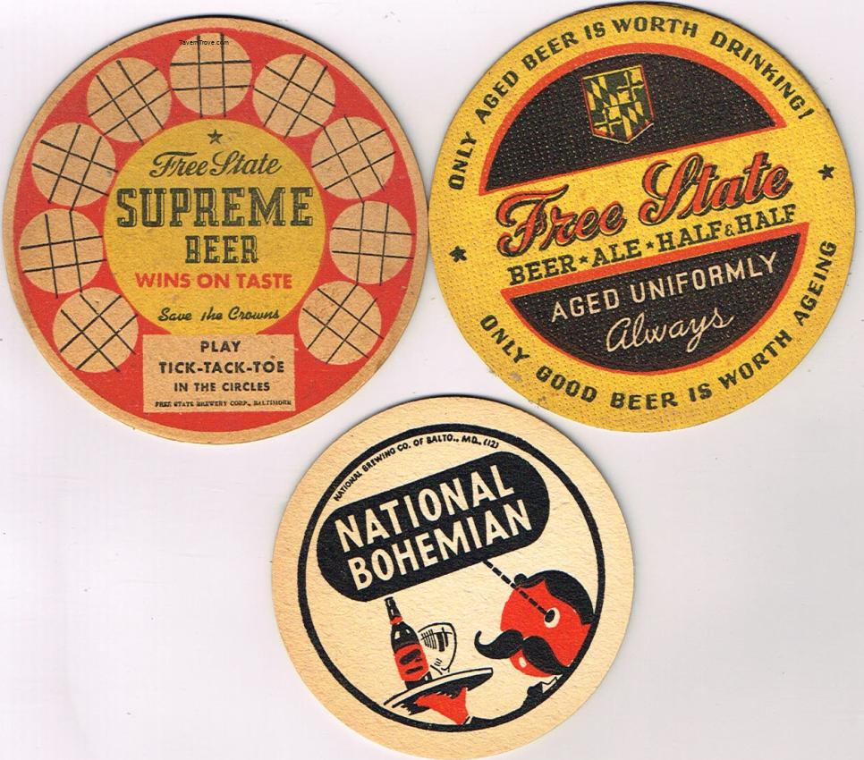 1940s-50s Baltimore Maryland Free State National Beer Coasters lot of THREE