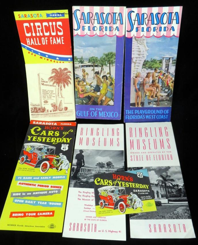 1950s-1970s SARASOTA Circus Cars Florida Tourist Brochures and Maps