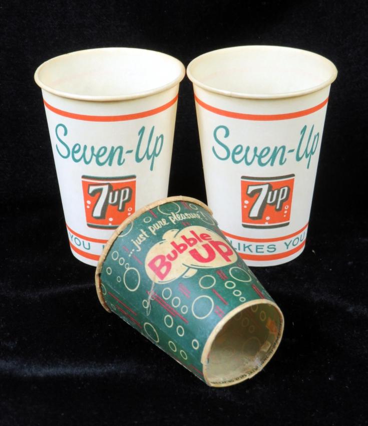 7up Bubble Up Wax Drinking Cups Lot of Two