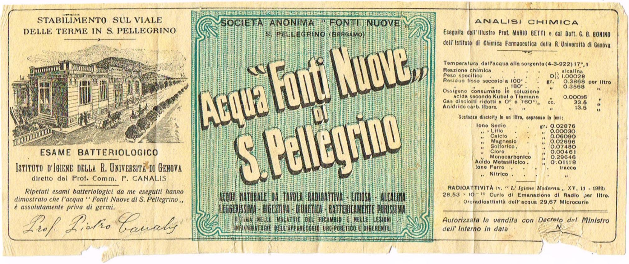 Acqua Fonti Nuove Di S. Pellegrino Radioactive Mineral Water Bergamo Italy