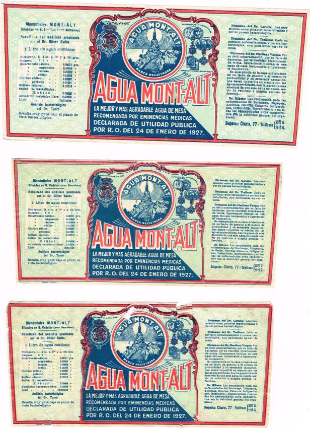 Agua Mont-Alt Medicinal Mineral Water Lot of Three Claris Barcelona Spain