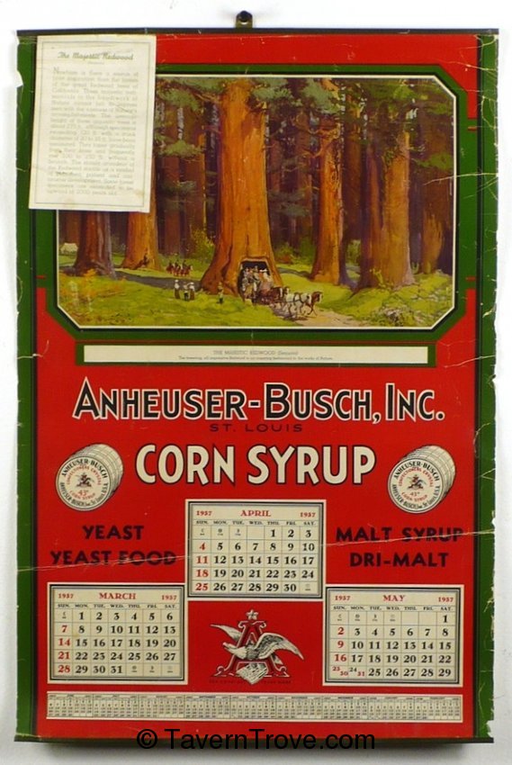 Anheuser Busch Corn Syrup 1937 calendar