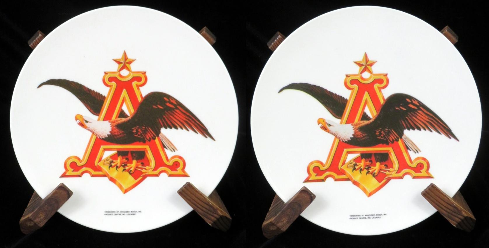 Anheuser-Busch A&Eagle lot of Two Plastic 7¾ Plates