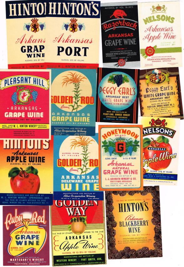 Arkansas Wine Labels Lot of 15 Hinton Mantegani