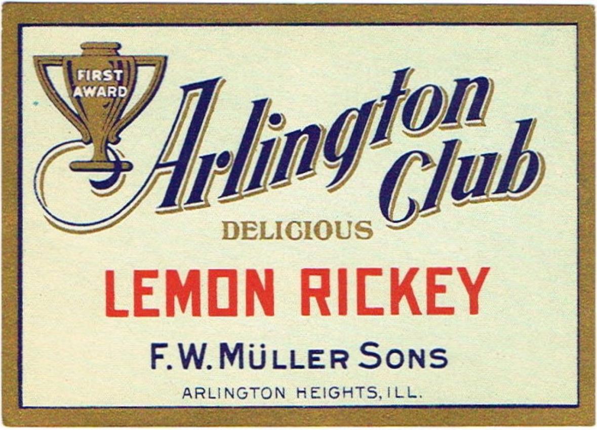 Arlington Club Lemon Rickey F. W. Muller Sons Arlington Heights Illinois