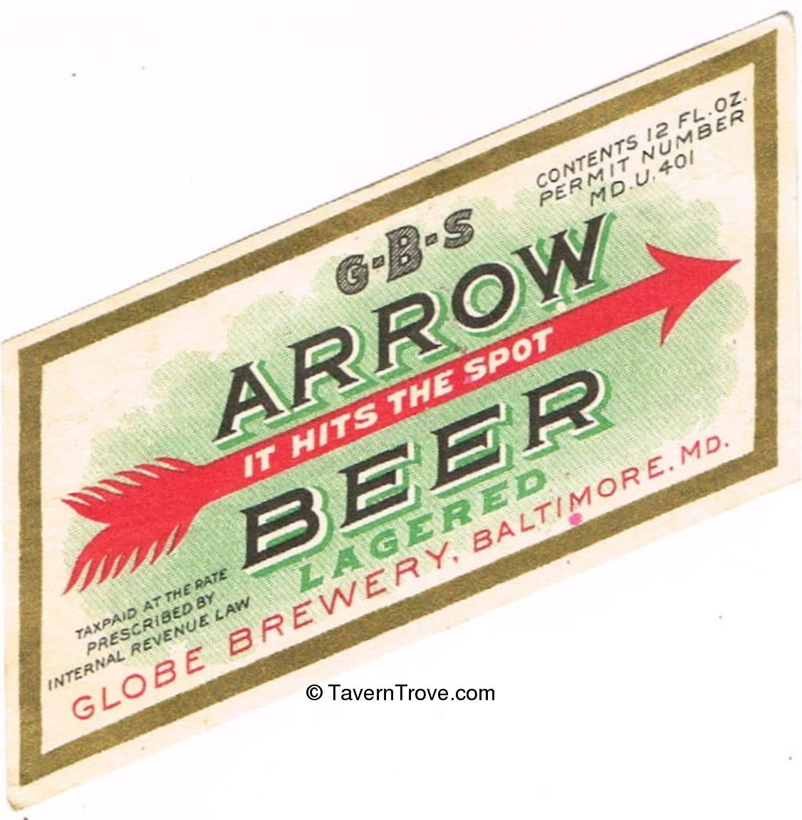 Item 49154 1933 Arrow Beer Label ES7322