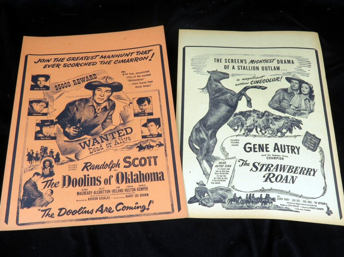 B-Movie Western Promo Sheets Lot of 2 Gene Autry & Randolph Scott