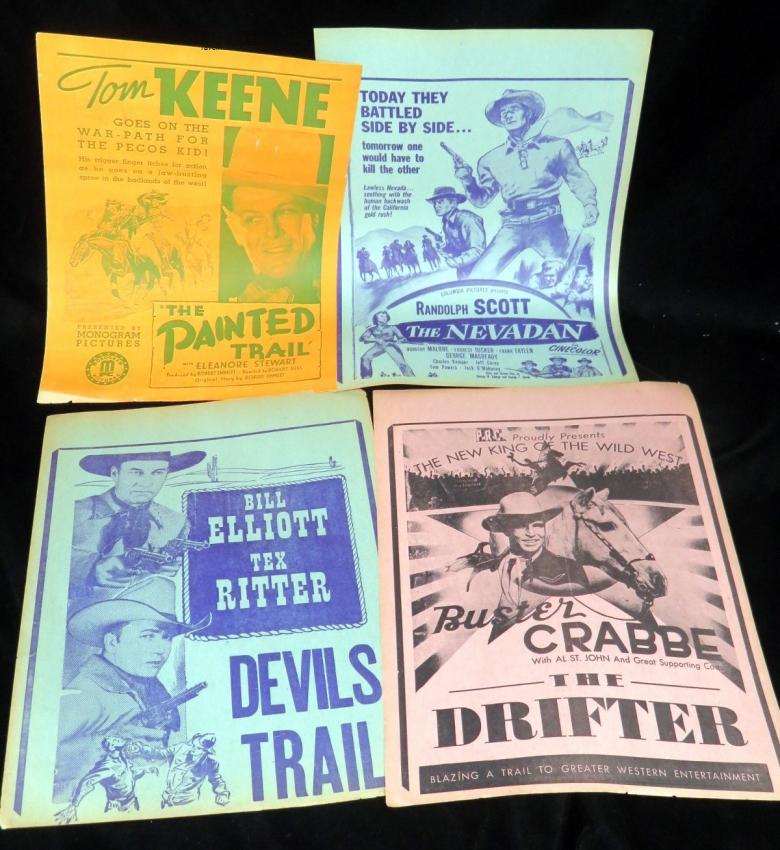 B-Movie Western Promo Sheets Lot of 4 Buster Crabbe Tex Ritter Tom Keene