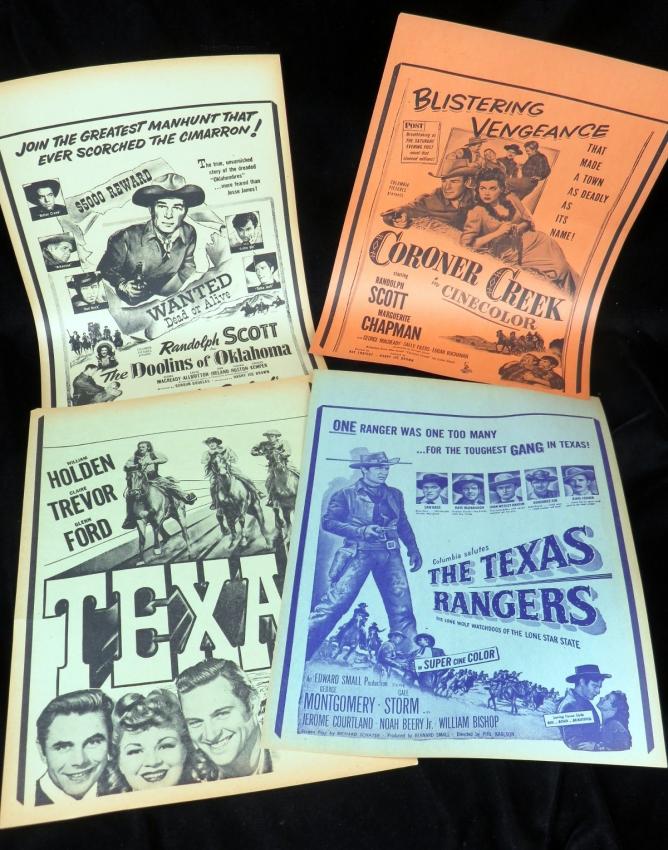 B-Movie Western Promo Sheets Lot of 4 Coroner Creek Texas Rangers Doolins of Oklahoma