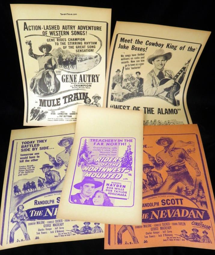 B-Movie Western Promo Sheets Lot of 5 Mule Train West of the Alamo Nevadan