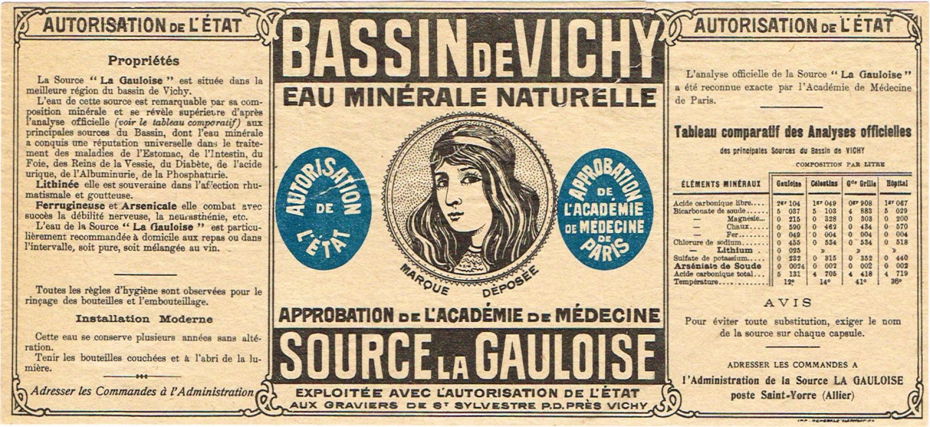 Bassin De Vichy Medicinal Mineral Water La Gauloise France