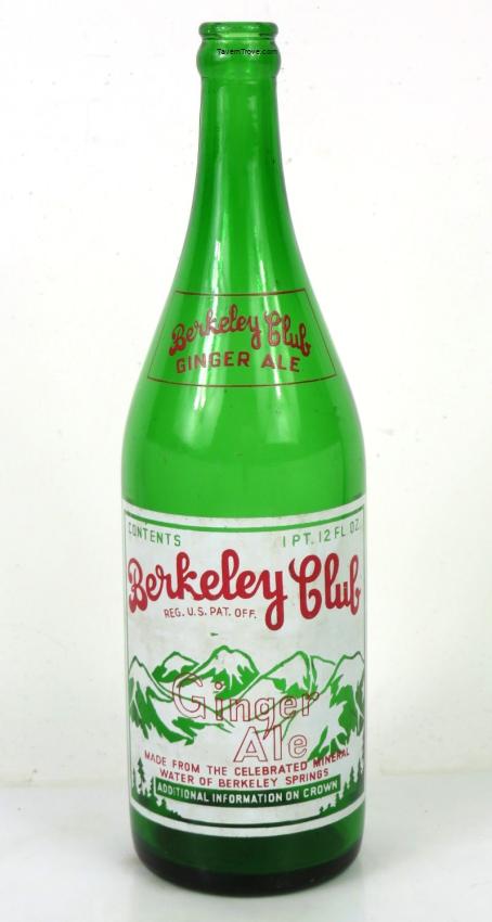 Berkeley Club Ginger Ale 28oz ACL Bottle Berkeley SPrings West Virginia