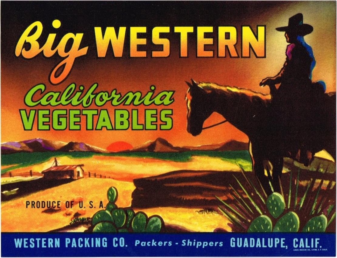 Big Western Vegetables Fruit Crate Label Guadalupe California