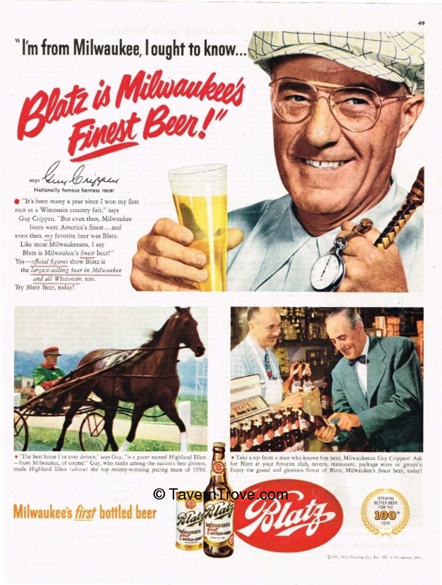Item #14305 1951 Blatz Beer Testimonial Paper Ad