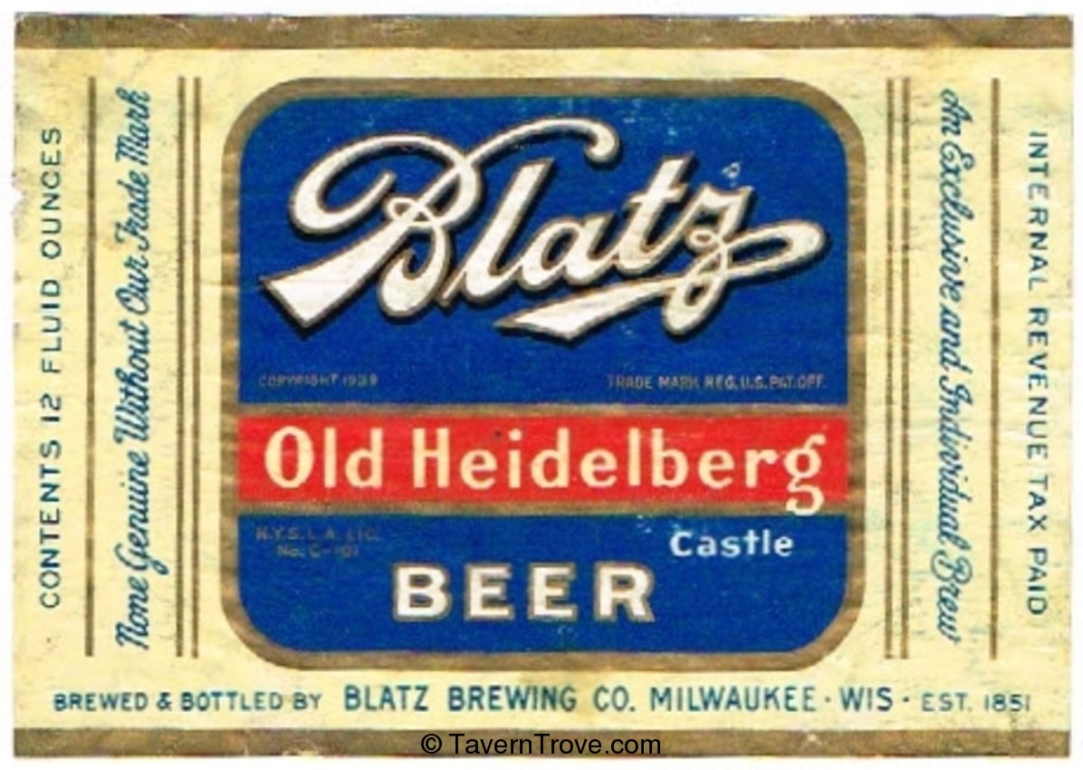 Blatz Old  Heidelberg Castle Beer
