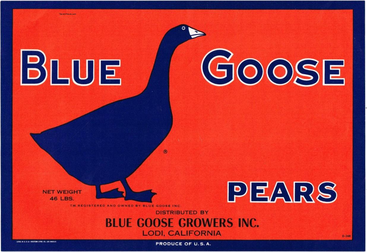 Blue Goose Pears Fruit Crate Label Lodi California