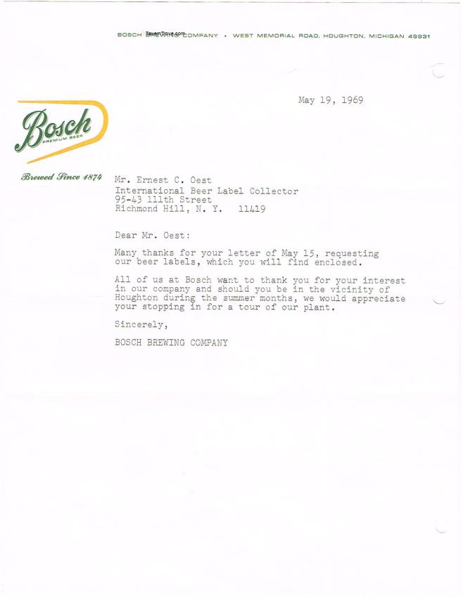 Bosch Brewery Correspondence Uncle Ernie Oest