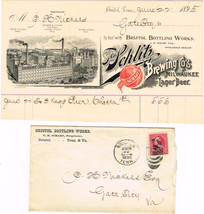 Bristol Bottling Co. Schlitz Beer Letter & Envelope Tennessee