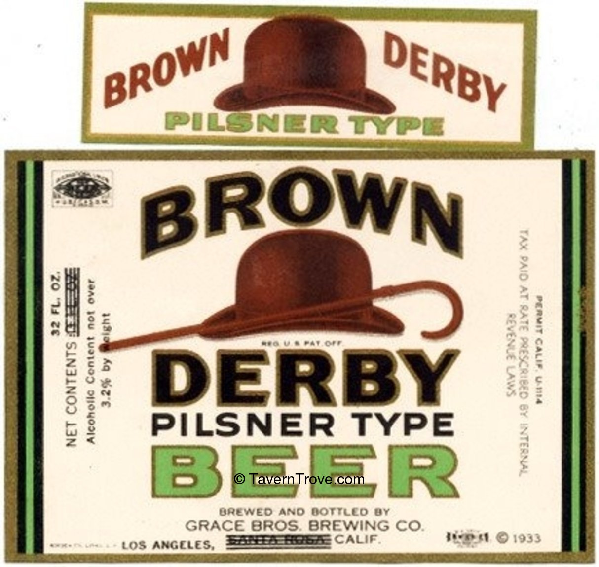 Item 78132 1937 Brown Derby Beer Label WS1125