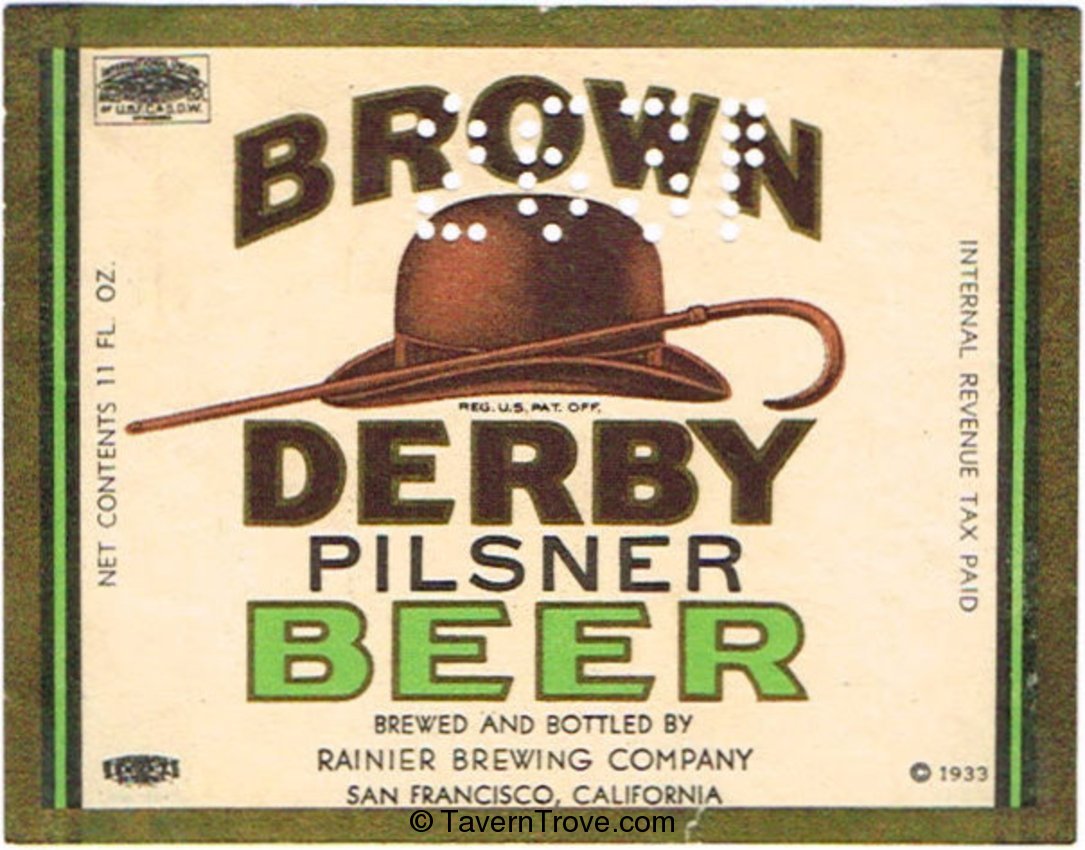 Item 91246 1937 Brown Derby Pilsner Beer Label WS4317