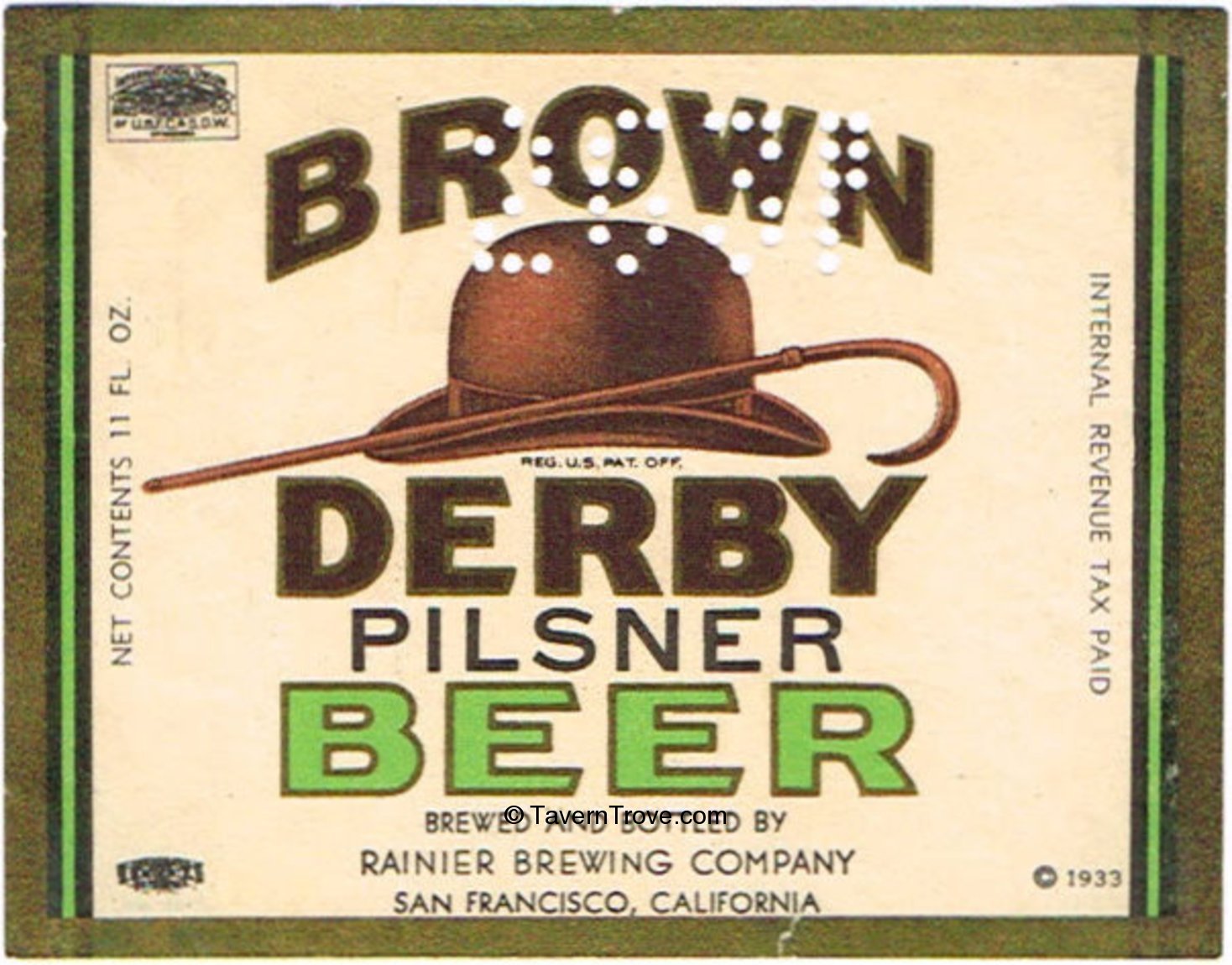 Item #91246 1937 Brown Derby Pilsner Beer Label WS43-17