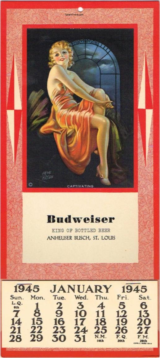 Item 858 1940 Budweiser Beer 1945 Calendar Paper Calendar
