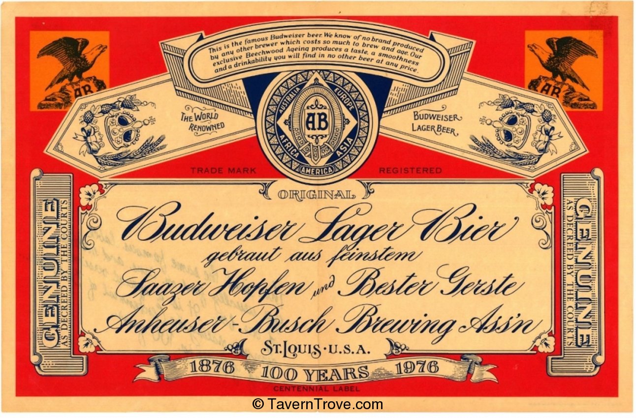 Budweiser Beer centennial label poster