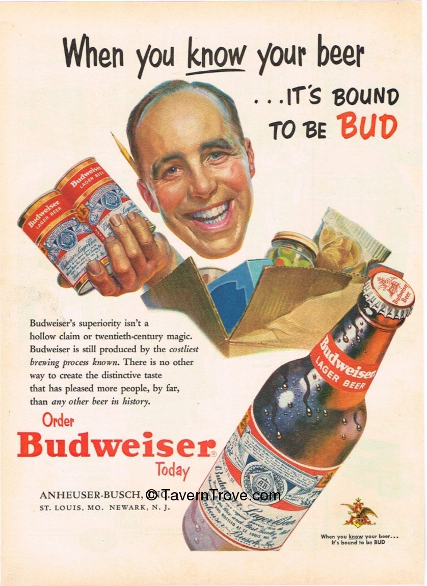 Item 79341 1953 Budweiser Lager Beer Paper Ad