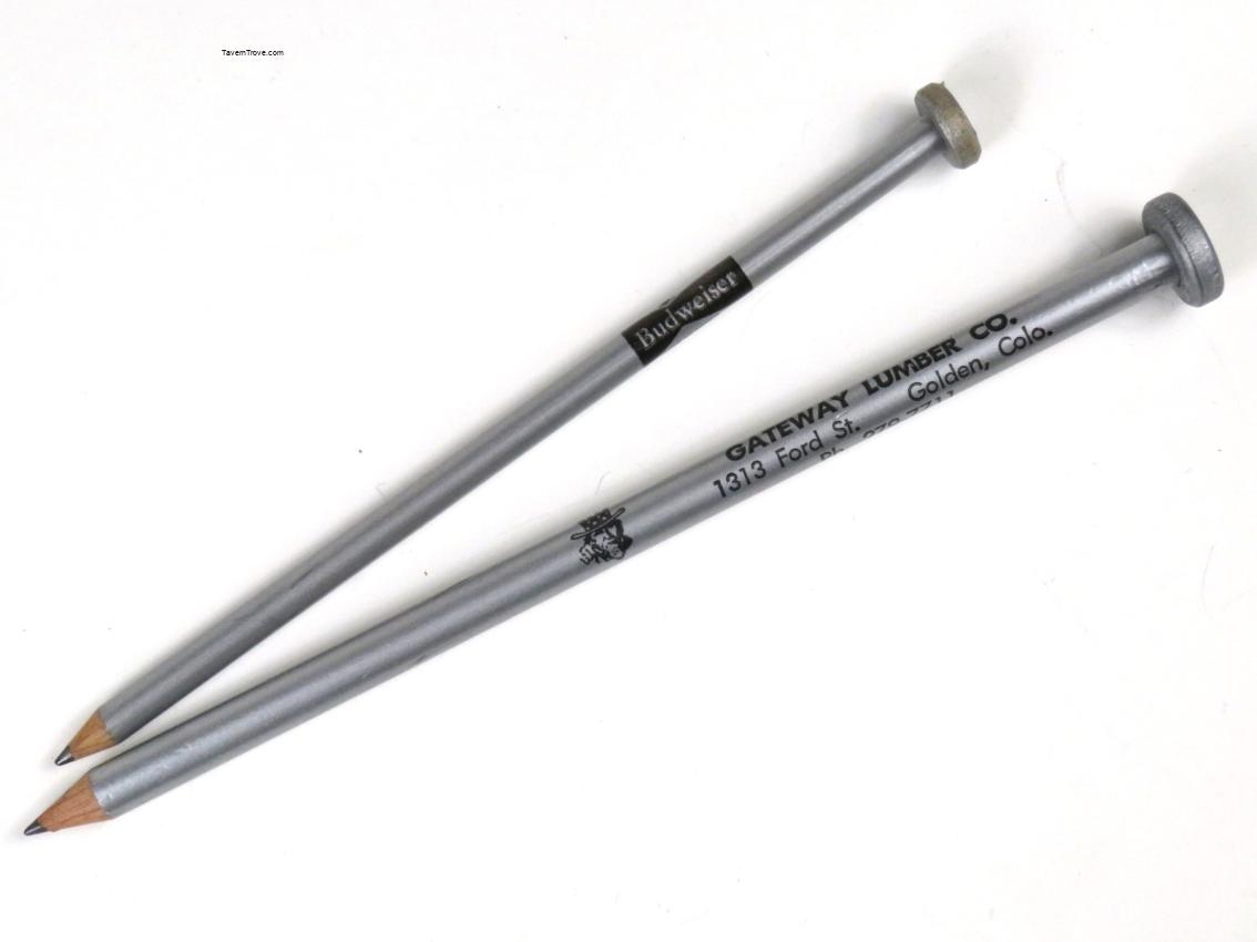 Budweiser Beer/Gateway Lumber Colden Colorado Nail Lot of TWO Pencils