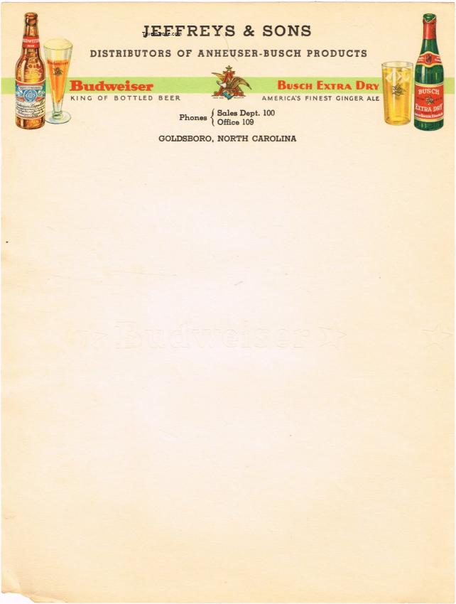 Budweiser/Busch Ginger Ale Jeffrey's & Sons