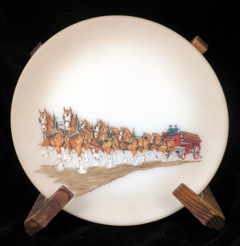 Budweiser Clydesdales Fenton Plate Satin Glass