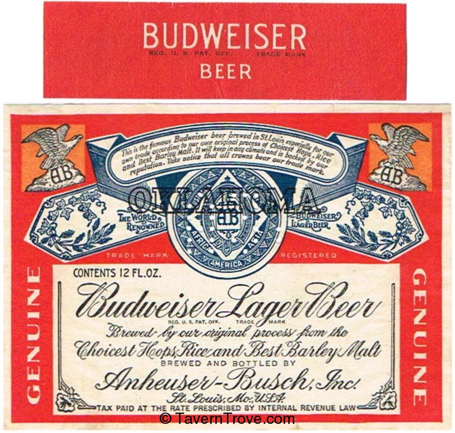 Budweiser Lager Beer ~OK Tax