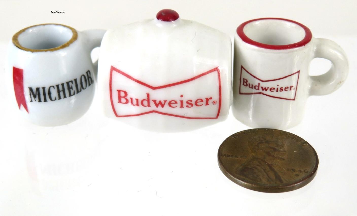 Budweiser/Michelob Ceramic Mini Mugs & Keg