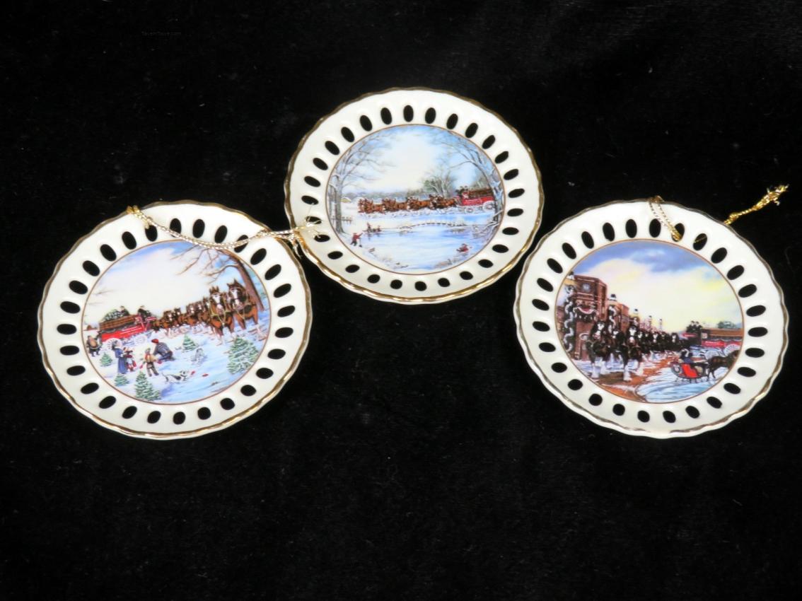 Budweiser Miniature 3½-Inch Cabinet Plates Christmas Ornaments