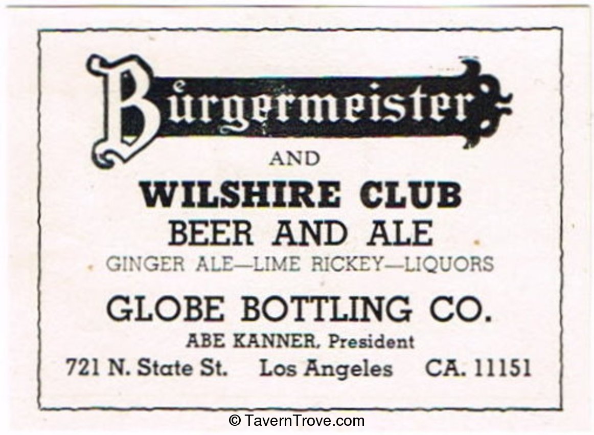 Burgermeister & Wilshire Club Beer and Ale