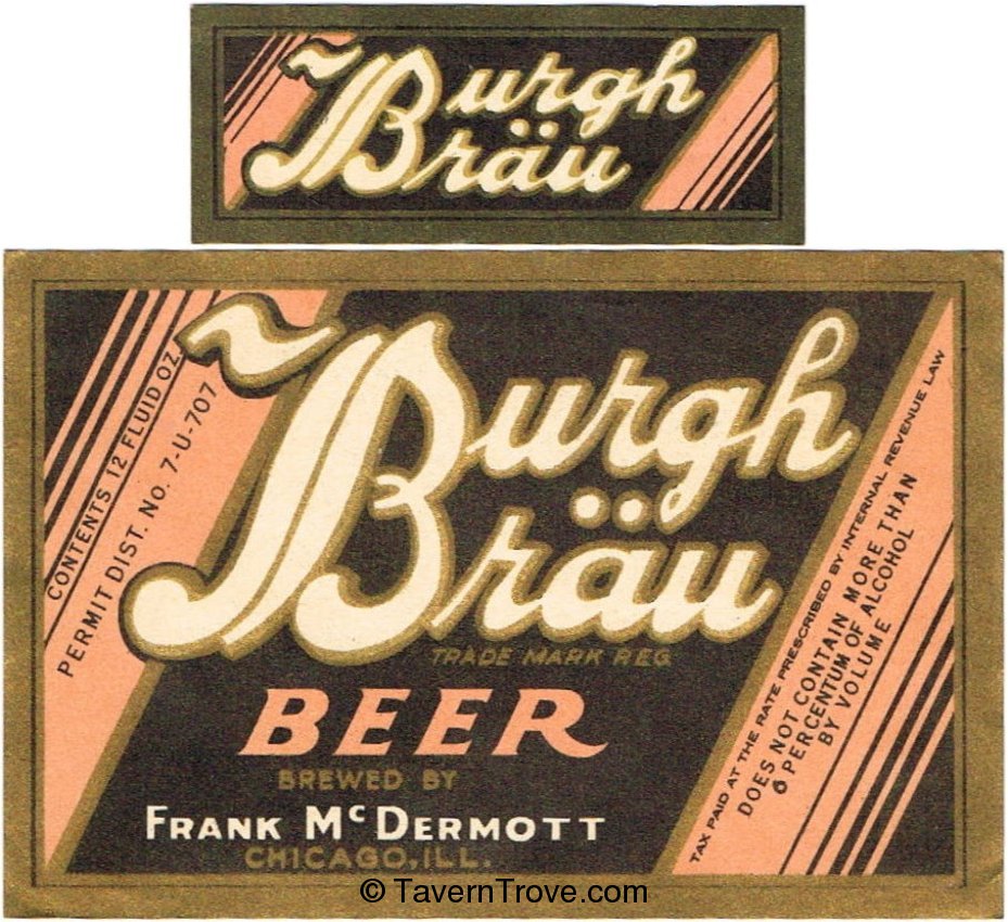 Item 82412 1933 Burgh Brau Beer Label IL3519