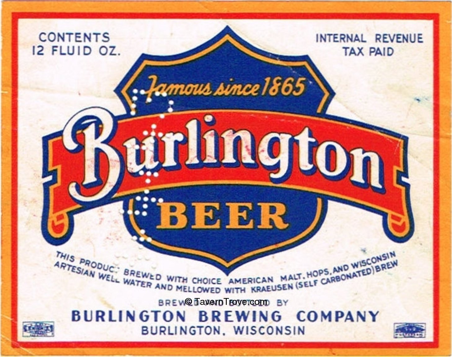 Item 83543 1943 Burlington Beer Label WI4710
