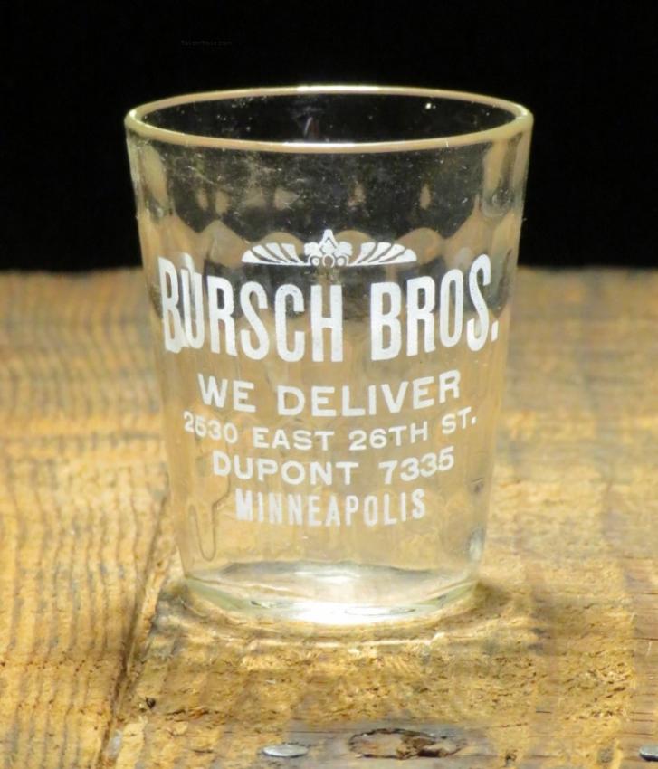 Bursch Bros. Liquors Etched Shot Glass Minneapolis Minnesota