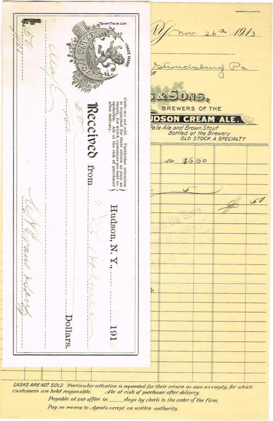 C.H. Evans Brewery Billhead and Signed Receipt