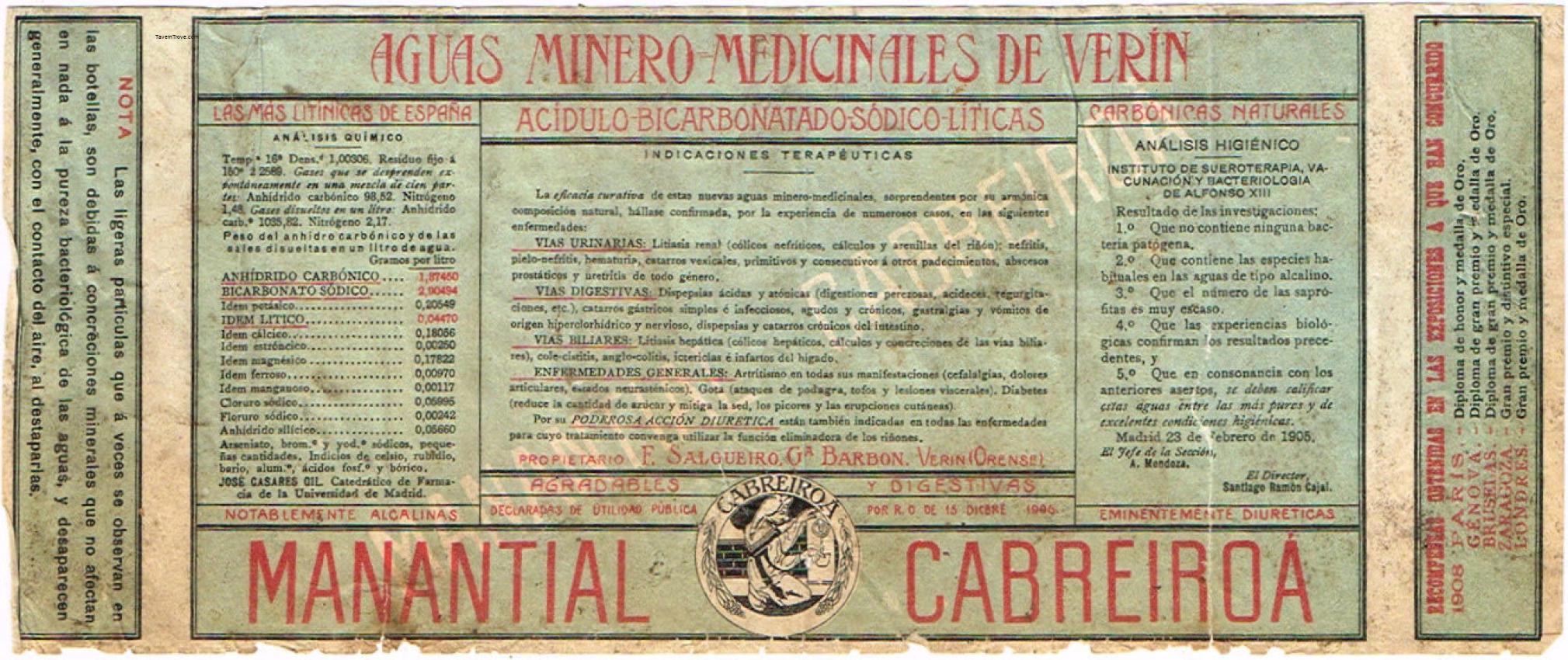 Cabreiroa Springs Medicinal Mineral Water Galicia Spain