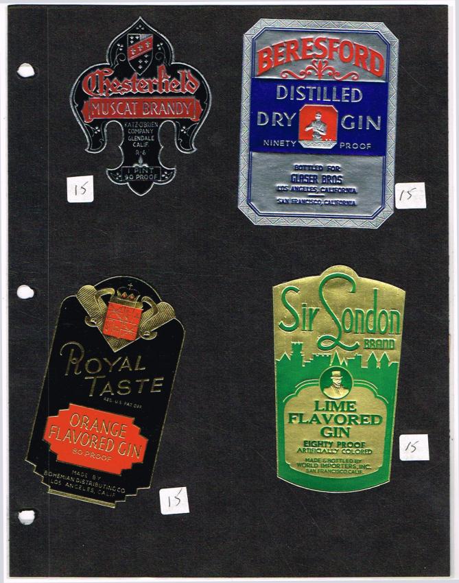 California Glendale Katz-O'brien Glaser Liquor Labels lot of FOUR