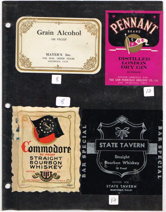 California Hornbrook Martinez San Francisco Liquor Labels lot of FOUR