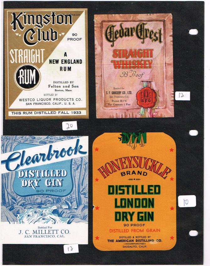 California Liquor Labels Felton Westco Grocery Millett lot of FOUR