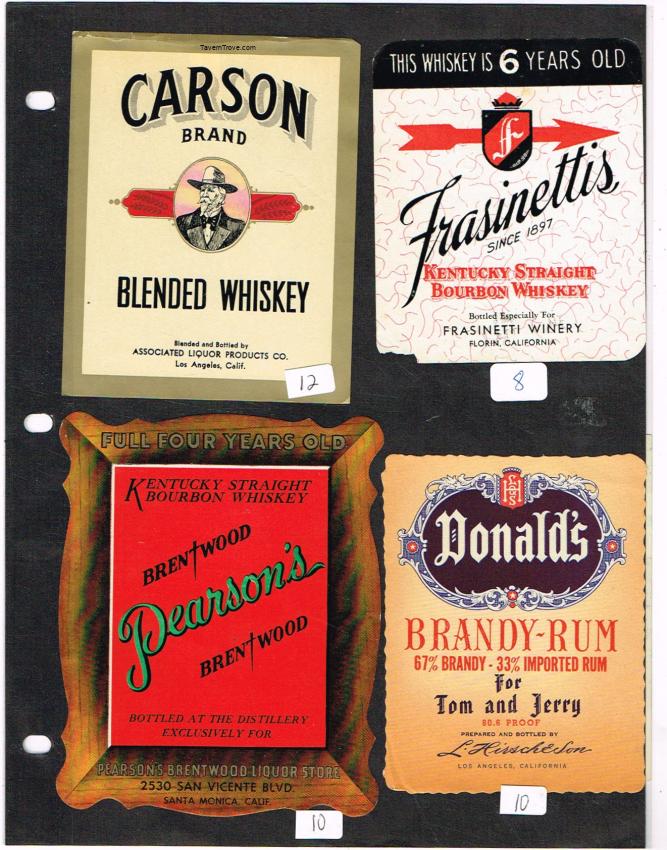 California Liquor Labels Frasinetti Florin Carson Santa Monica lot of FOUR