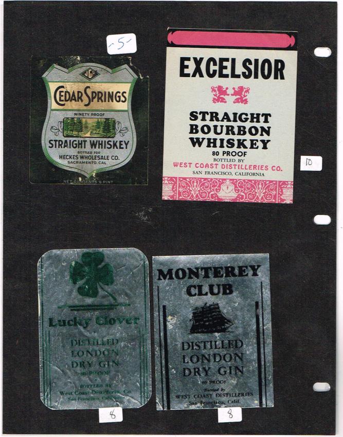 California Liquor Labels Heckes West Coastt Distilleries lot of FOUR