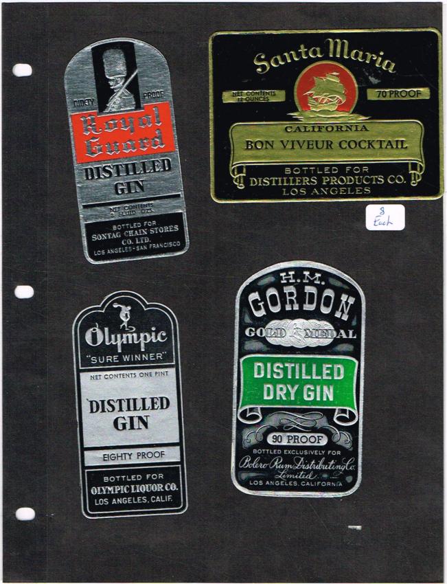 California Los Angeles Sontag Olympic Bolero Liquor Labels lot of FOUR